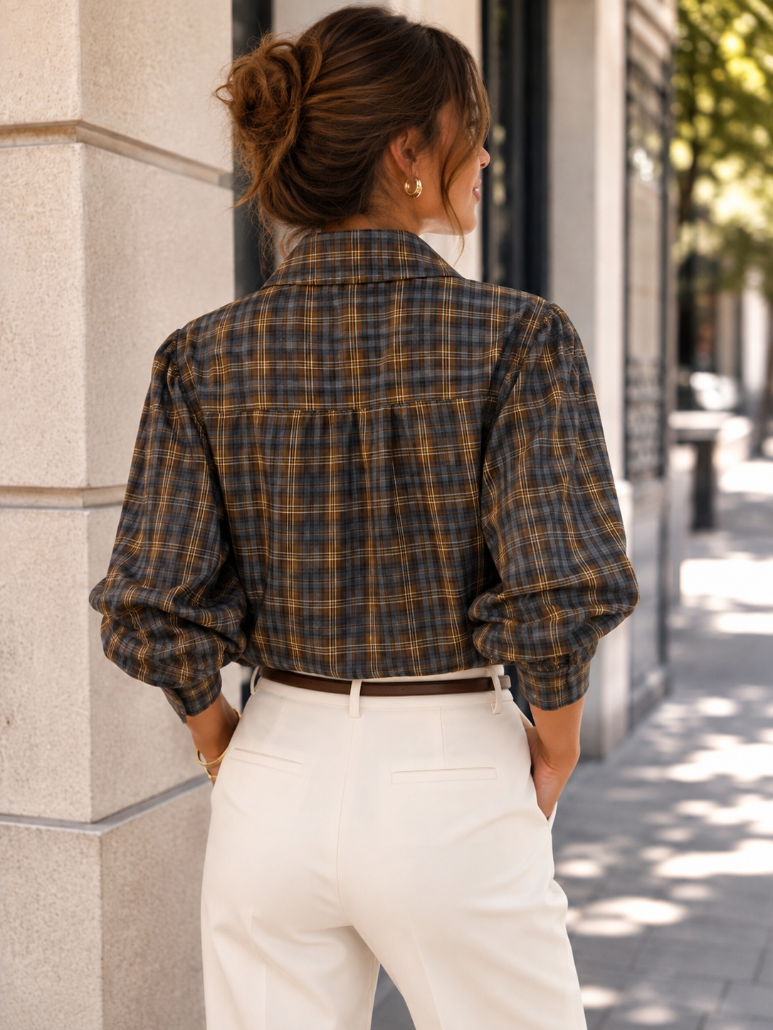 Camisa de cuadros con mangas abullonadas