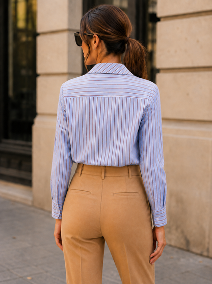 Camisa de Algodón a Rayas con Cuello Lavallière