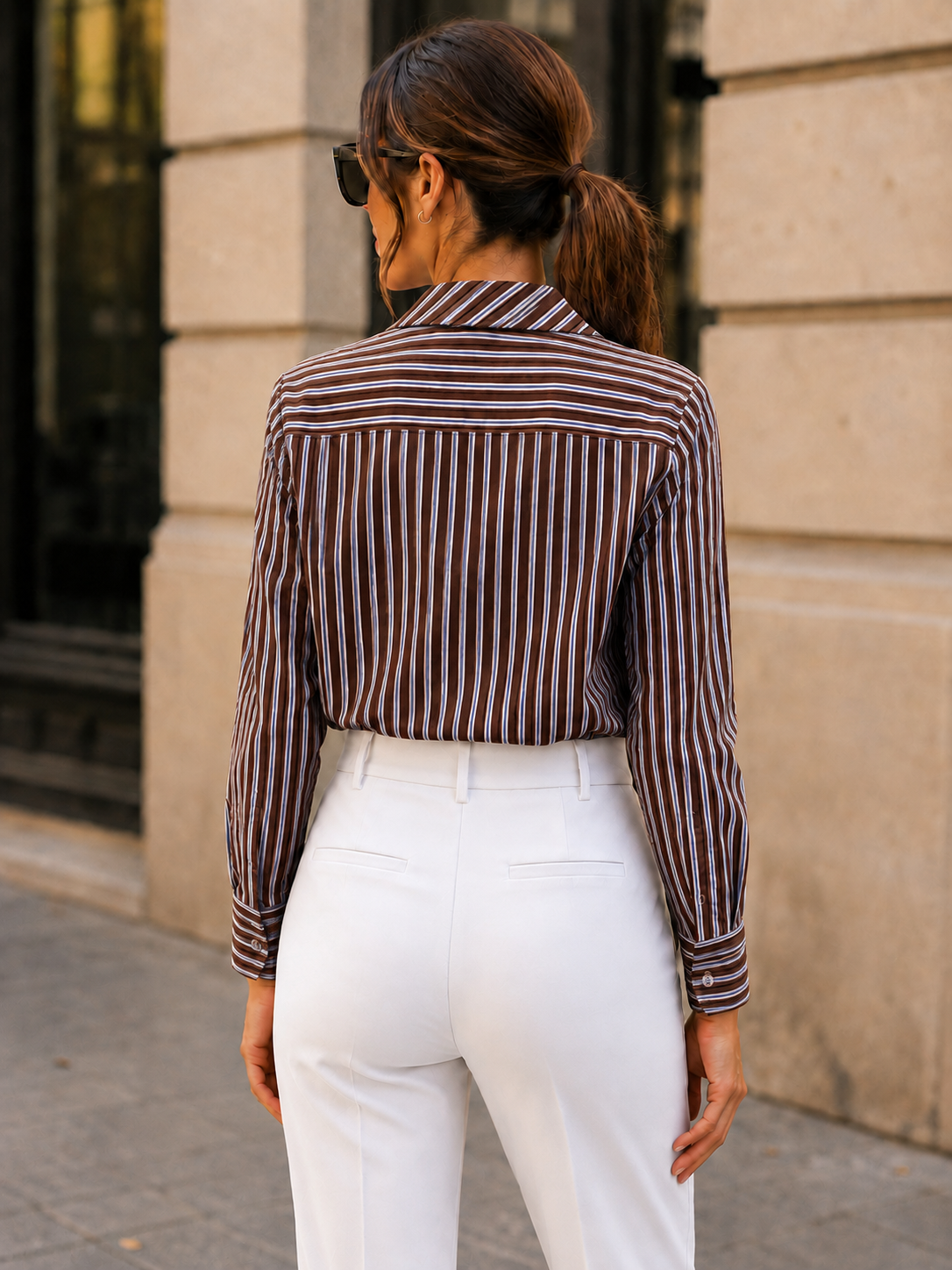 Camisa de Algodón a Rayas con Cuello Lavallière